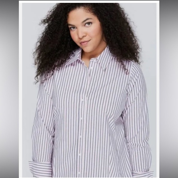 Lane Bryant NWT Button Front Essential Shirt Sz 22 Pink Black Work Preppy Office - Picture 2 of 16